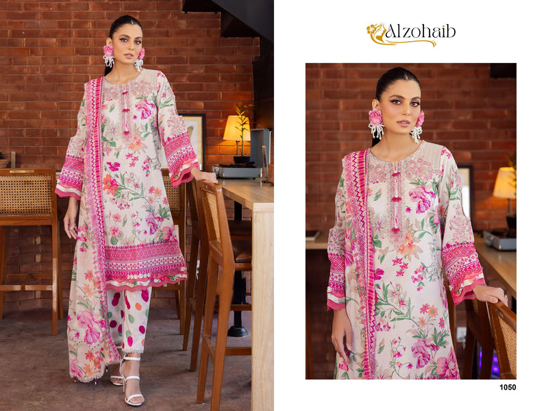 ALZOHAIB 1050 PURE COTTON PRINT WITH EMBORIDERY SELF WORK CASUAL WEAR SUIT