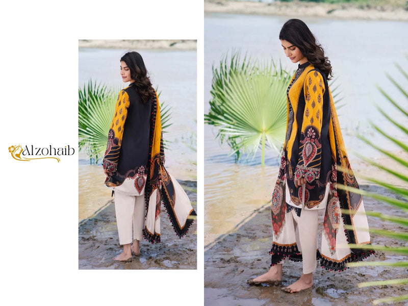 ALZOHAIB 1059 PURE COTTON PRINT WITH EMBORIDERY SELF WORK CASUAL WEAR SUIT