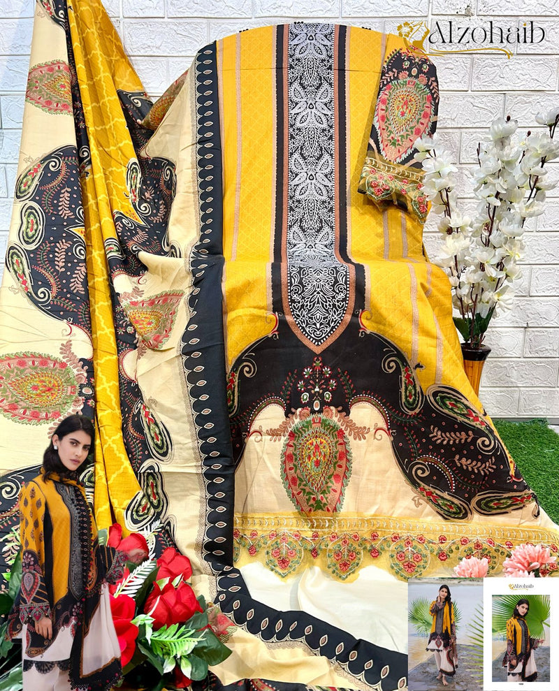 ALZOHAIB 1059 PURE COTTON PRINT WITH EMBORIDERY SELF WORK CASUAL WEAR SUIT