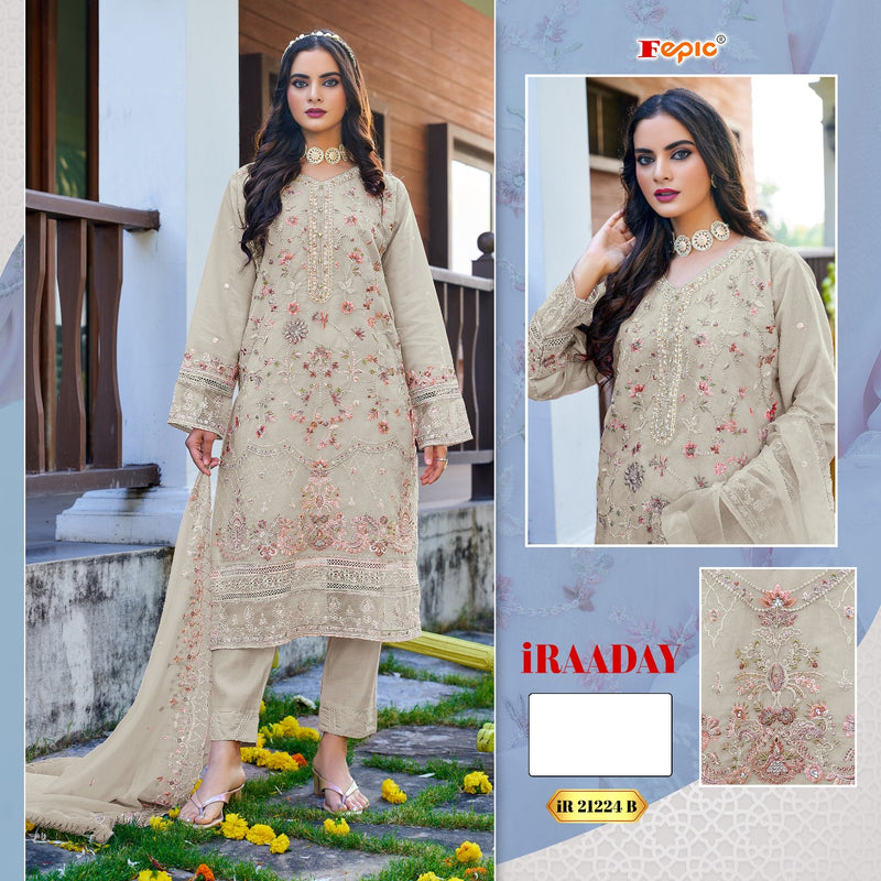 FEPIC 21224 B ORGANZA EMBROIDERED WITH HEAVY HANDWORK PAKISTANI SUIT