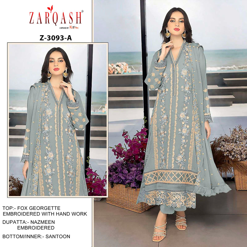 ZARQASH 3093 A GEORGETTE FABRICS HEAVY EMBROIDERED KHATLI WORK PAKISTANI SUIT