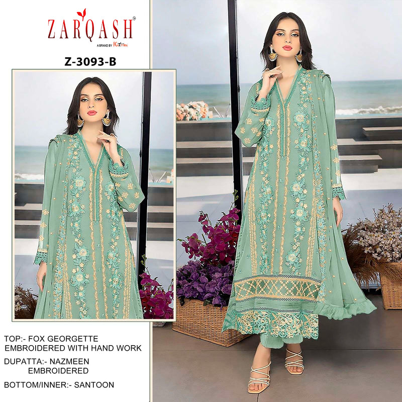 ZARQASH 3093 B GEORGETTE FABRICS HEAVY EMBROIDERED KHATLI WORK PAKISTANI SUIT