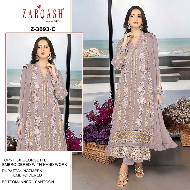 ZARQASH 3093 C GEORGETTE FABRICS HEAVY EMBROIDERED KHATLI WORK PAKISTANI SUIT