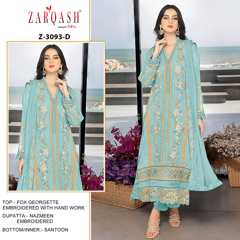 ZARQASH 3093 D GEORGETTE FABRICS HEAVY EMBROIDERED KHATLI WORK PAKISTANI SUIT