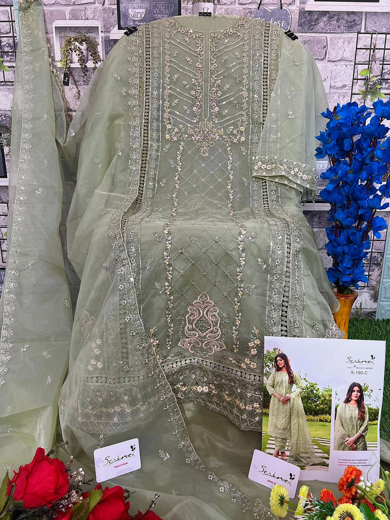 SERINE S 190 C ORGANZA HEAVY EMBROIDERED OCCASIONAL WEAR PAKISTANI SUIT