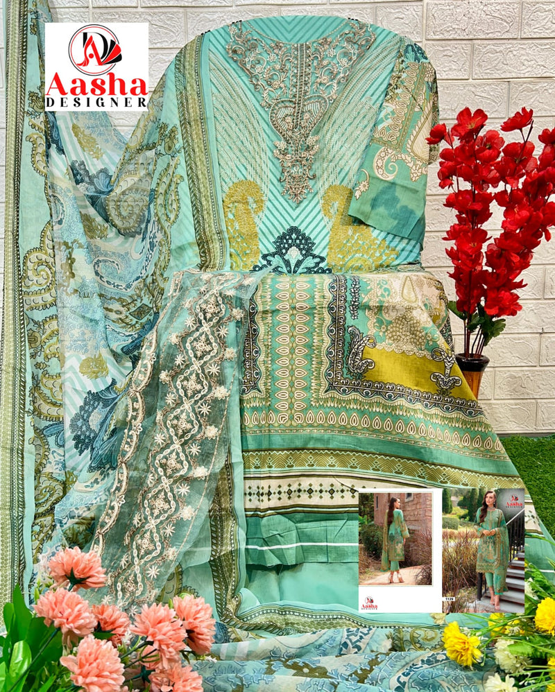 AASHA 1129 PURE COTTON PRINT WITH EXCLUSIVE PATCH EMBROIDERY PAKISTANI SUIT