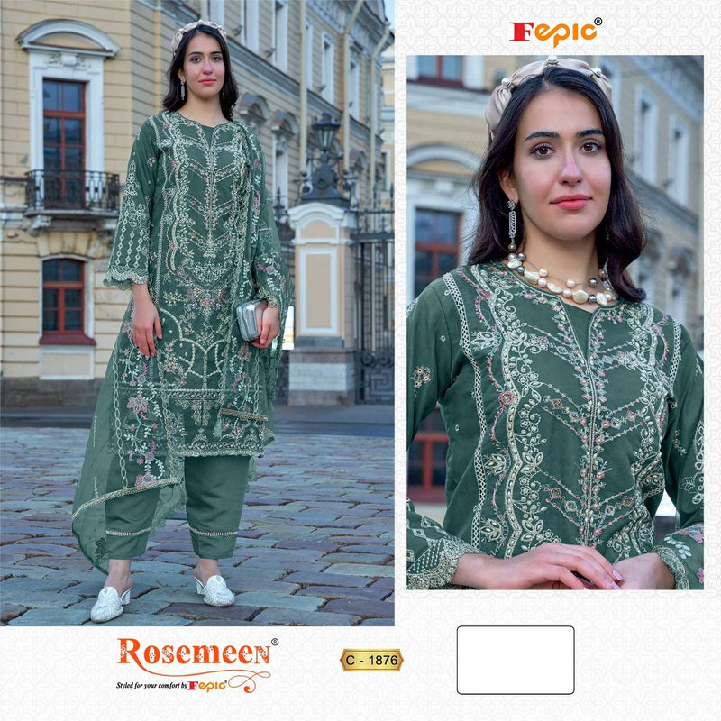 FEPIC ROSEMEEN 1876 A ORGANZA EMBROIDERED WITH HEAVY HANDWORK PAKISTANI SUIT