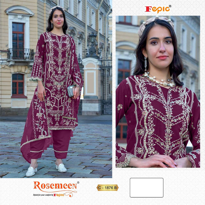 FEPIC ROSEMEEN 1876 B ORGANZA EMBROIDERED WITH HEAVY HANDWORK PAKISTANI SUIT