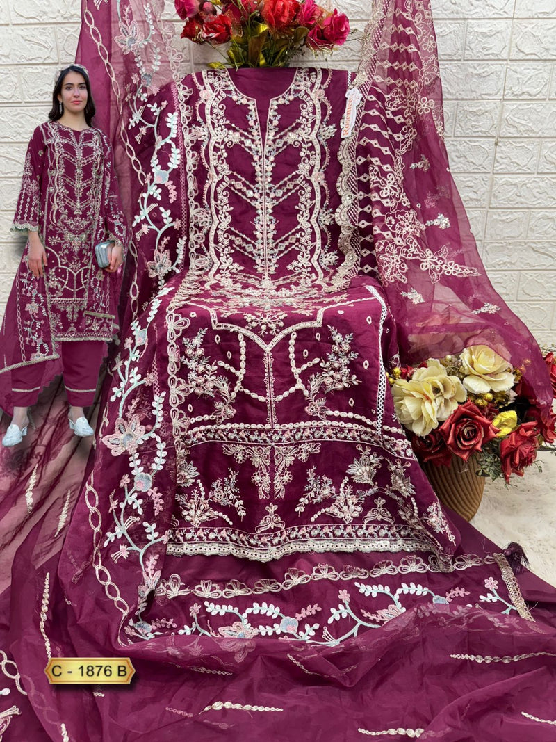 FEPIC ROSEMEEN 1876 B ORGANZA EMBROIDERED WITH HEAVY HANDWORK PAKISTANI SUIT