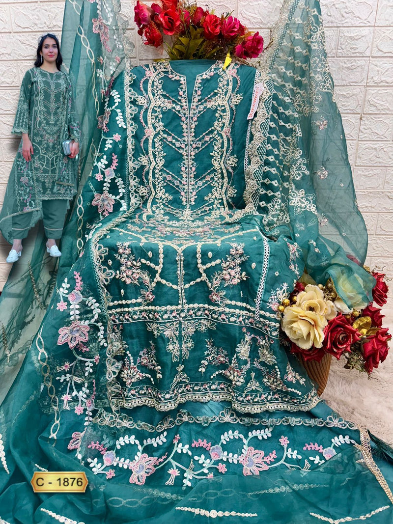 FEPIC ROSEMEEN 1876 A ORGANZA EMBROIDERED WITH HEAVY HANDWORK PAKISTANI SUIT