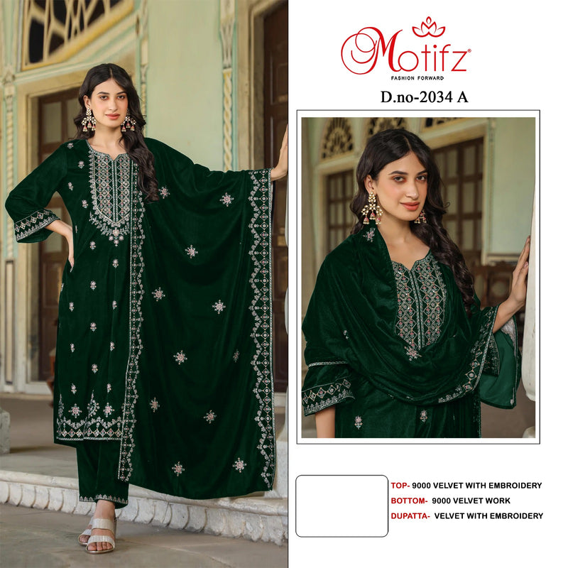 MOTIFZ 2034 A VELVET EMBROIDERY PATCH WORK WINTER WEAR PAKISTANI SUIT