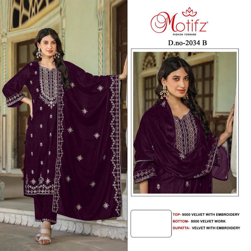 MOTIFZ 2034 B VELVET EMBROIDERY PATCH WORK WINTER WEAR PAKISTANI SUIT