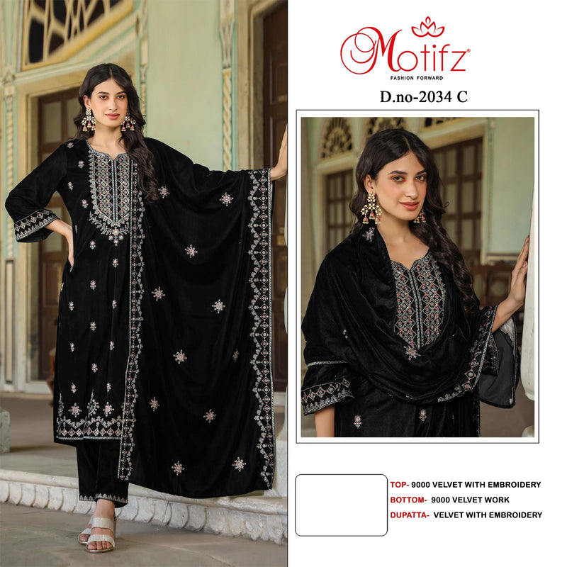 MOTIFZ 2034 C VELVET EMBROIDERY PATCH WORK WINTER WEAR PAKISTANI SUIT