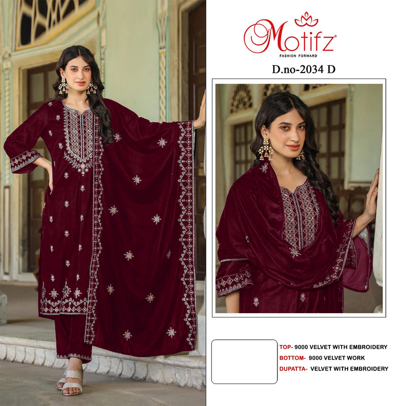 MOTIFZ 2034 D VELVET EMBROIDERY PATCH WORK WINTER WEAR PAKISTANI SUIT