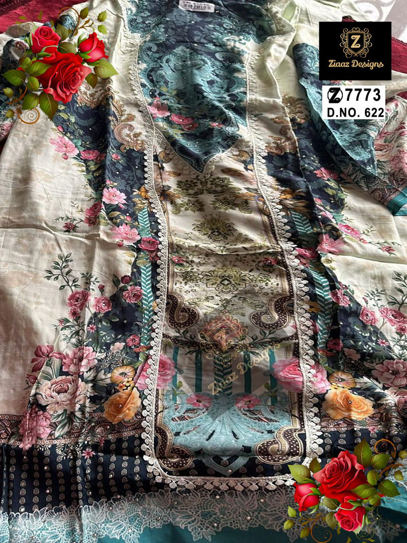 ZIAAZ 622 MUSLIN COTTON VERY BEAUTIFUL UNSTITCHED PAKISTANI OUTFIT