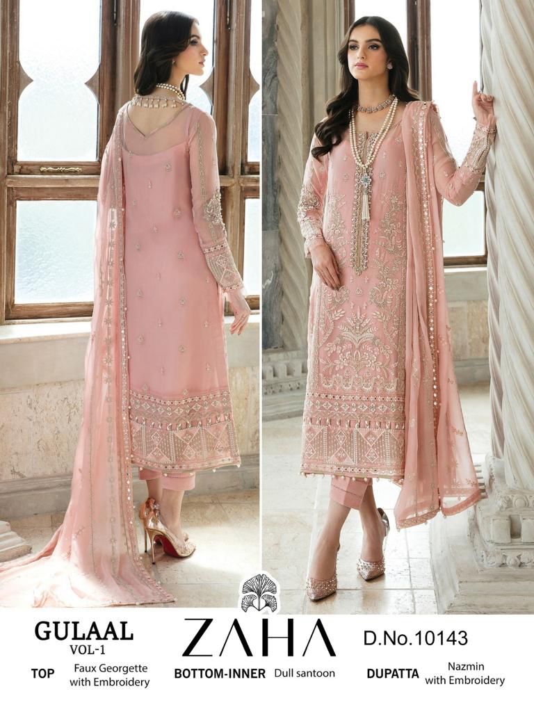 ZAHA 10143 GEORGETTE WITH HEAVY EMBROIDERED N BACK WORK PAKISTANI SUIT