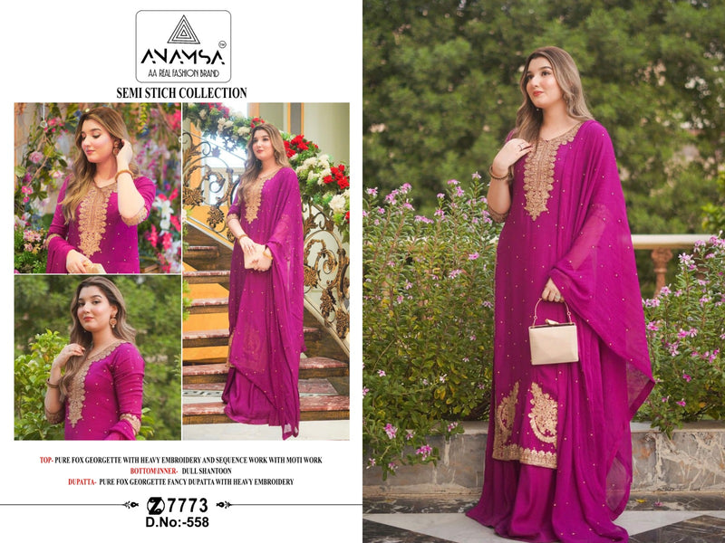 ANAMSA 558 GEORGETTE HEAVY EMBROIDERED WITH SEQUENCE WORK PAKISTANI SUIT