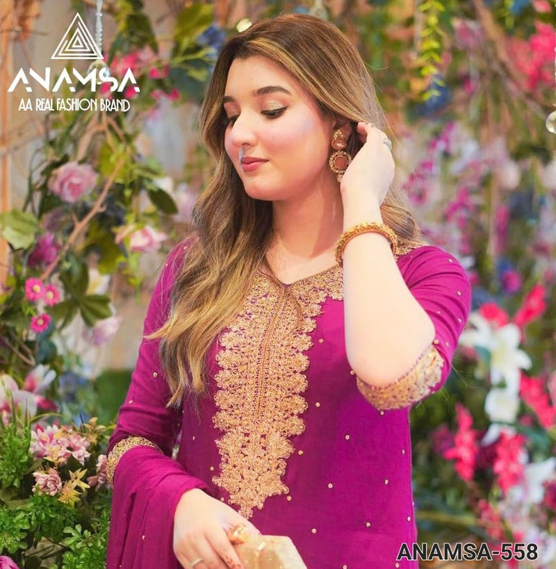 ANAMSA 558 GEORGETTE HEAVY EMBROIDERED WITH SEQUENCE WORK PAKISTANI SUIT