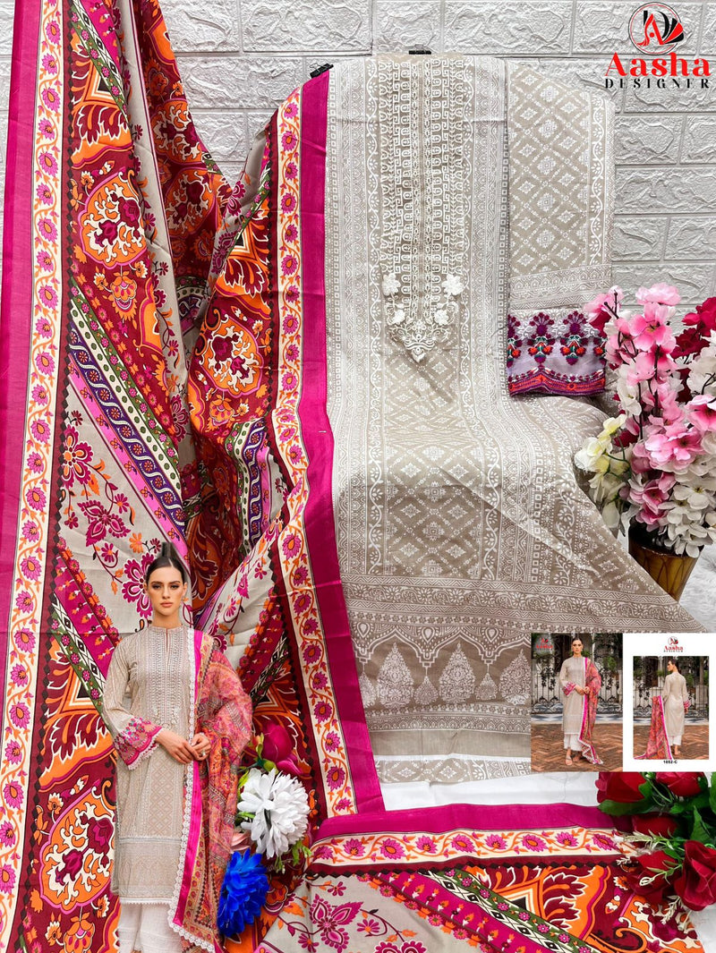 AASHA 1052 C PURE COTTON PRINT WITH EXCLUSIVE PATCH EMBROIDERY PAKISTANI SUIT