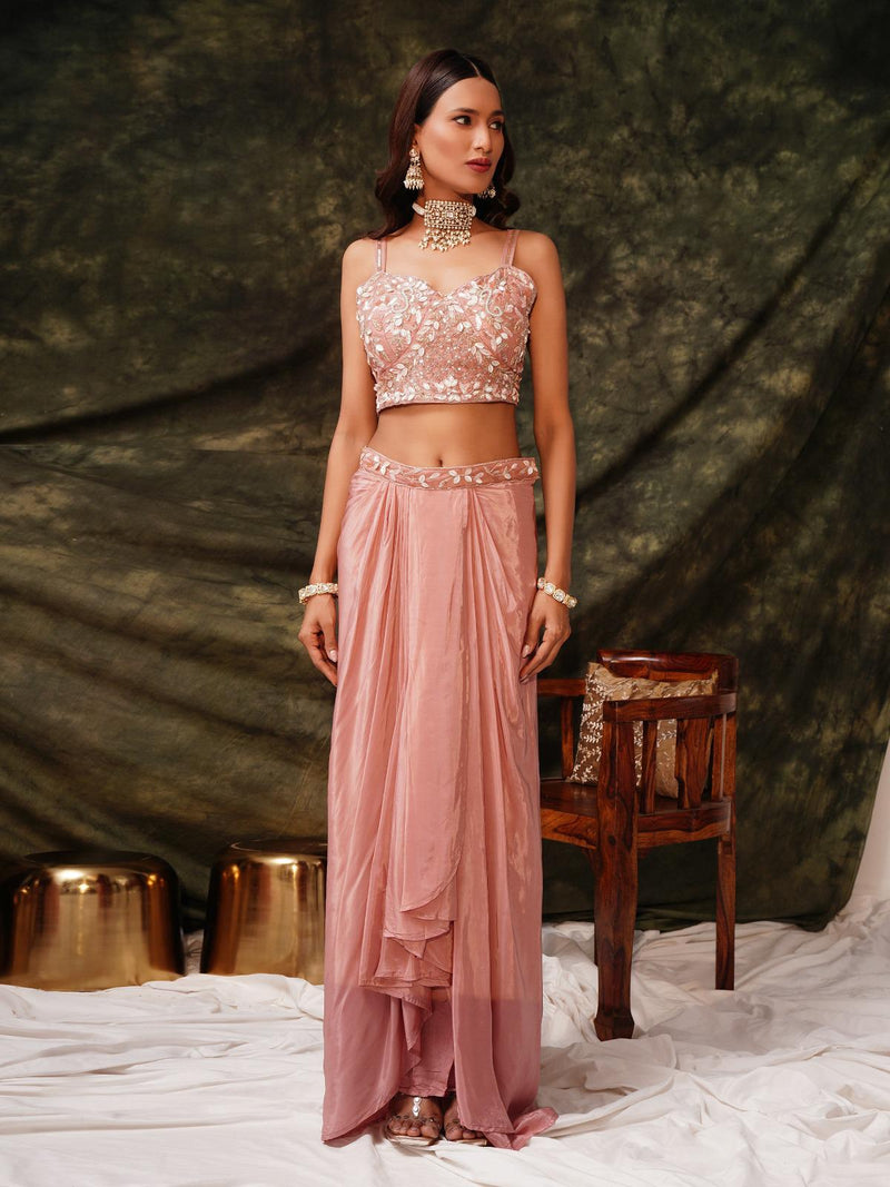 SUROOP C 2080 PURE CREPE FABRIC WITH HAND EMBROIDERED WORK CROP TOP