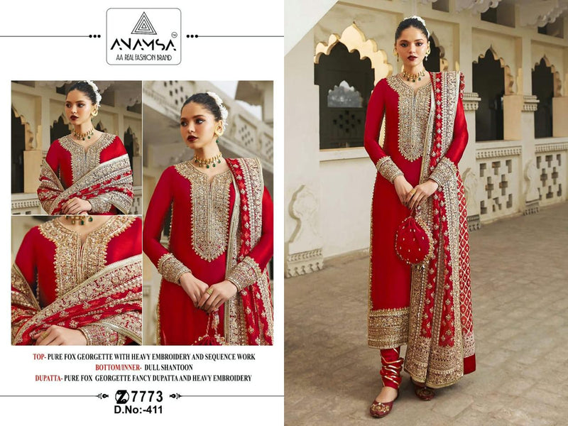 ANAMSA 411 GEORGETTE WITH HEAVY EMBROIDERED SEQUENCE WORK PAKISTANI SUIT