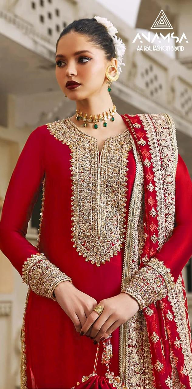 ANAMSA 411 GEORGETTE WITH HEAVY EMBROIDERED SEQUENCE WORK PAKISTANI SUIT