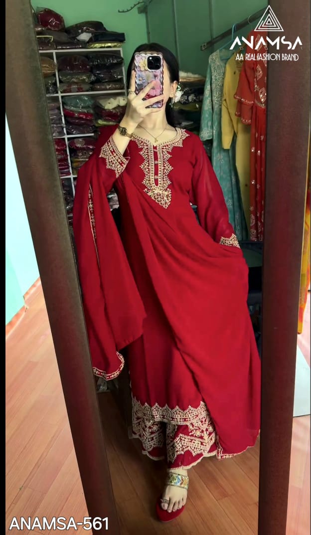 ANAMSA 561 GEORGETTE HEAVY EMBROIDERED WITH SEQUENCE WORK PAKISTANI SUIT