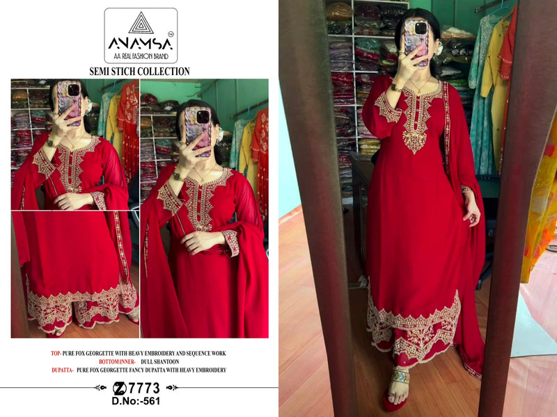 ANAMSA 561 GEORGETTE HEAVY EMBROIDERED WITH SEQUENCE WORK PAKISTANI SUIT