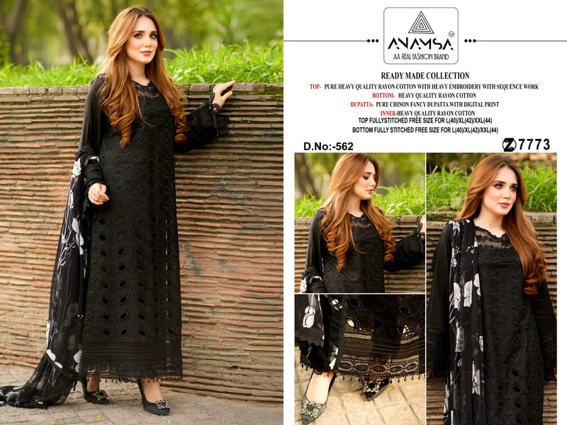 ANAMSA 562 PURE RAYON COTTON WITH HEAVY EMBROIDERED VERY BEAUTIFUL DESIGN AND SEQUENCE WORK SUIT