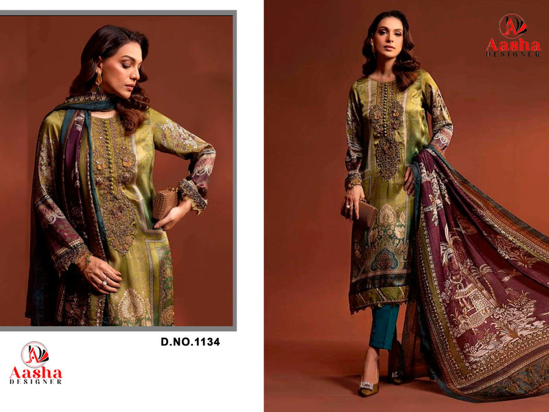 AASHA 1134 HEAVY JAPAN SATIN DIGITAL PRINT DAILY WEAR PAKISTANI SUIT