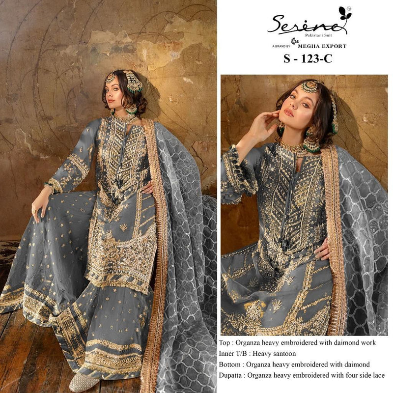 SERINE S 123 C ORGANZA HEAVY  EMBROIDERED WITH DAIMOND PAKISTANI SUIT