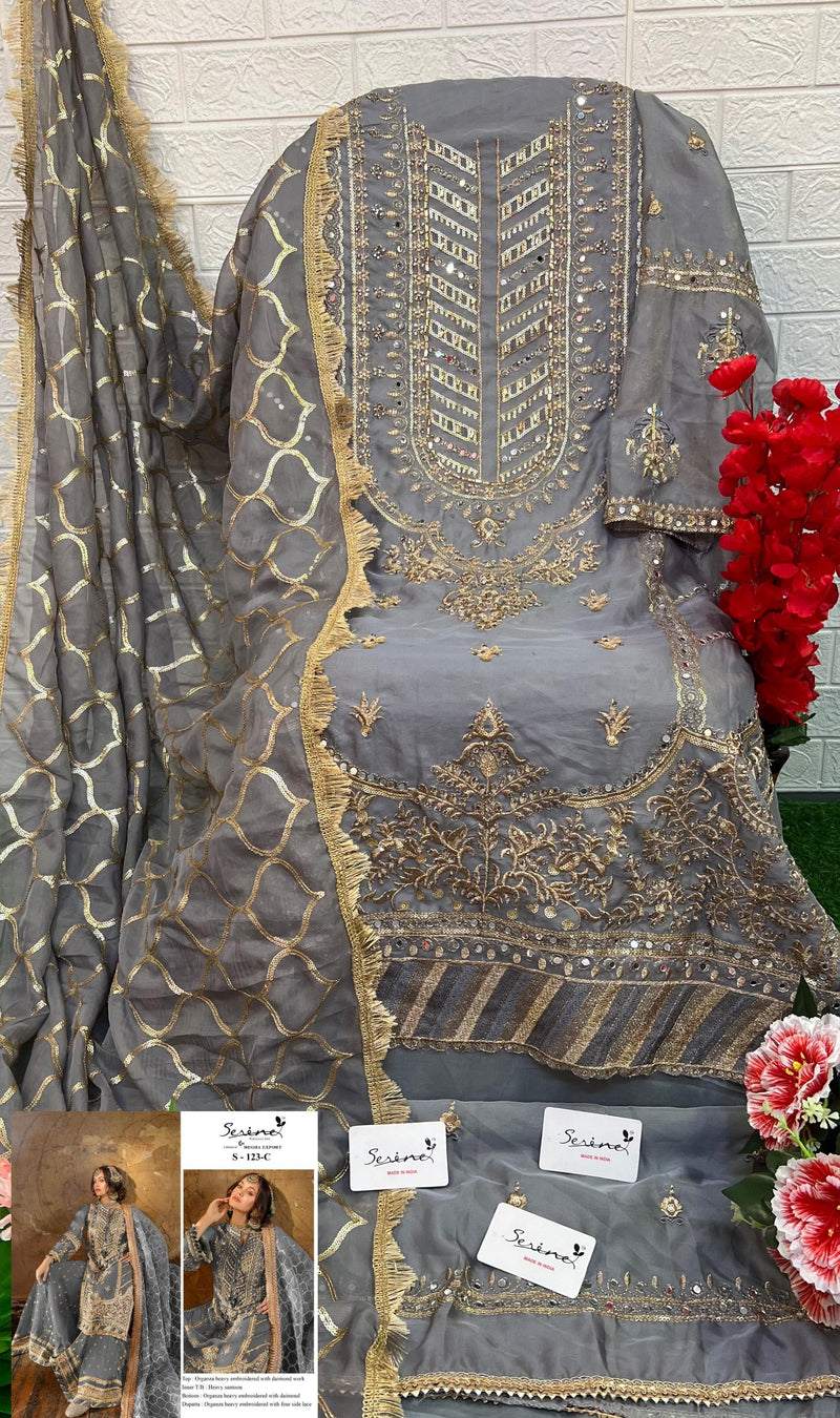 SERINE S 123 C ORGANZA HEAVY  EMBROIDERED WITH DAIMOND PAKISTANI SUIT