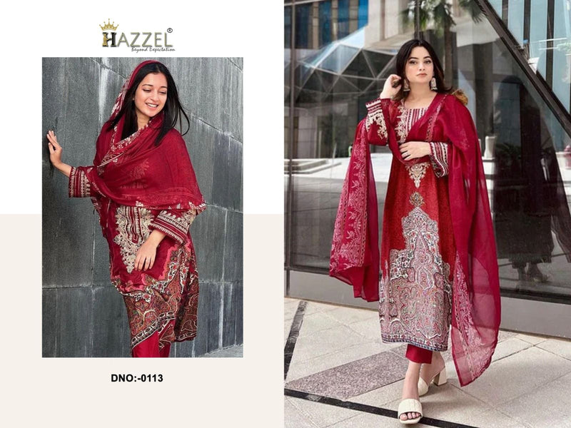 HAZZLE 0113 PURE COTTON PRINT WITH EXCLUSIVE EMBROIDERY PATCHES PAKISTANI SUIT