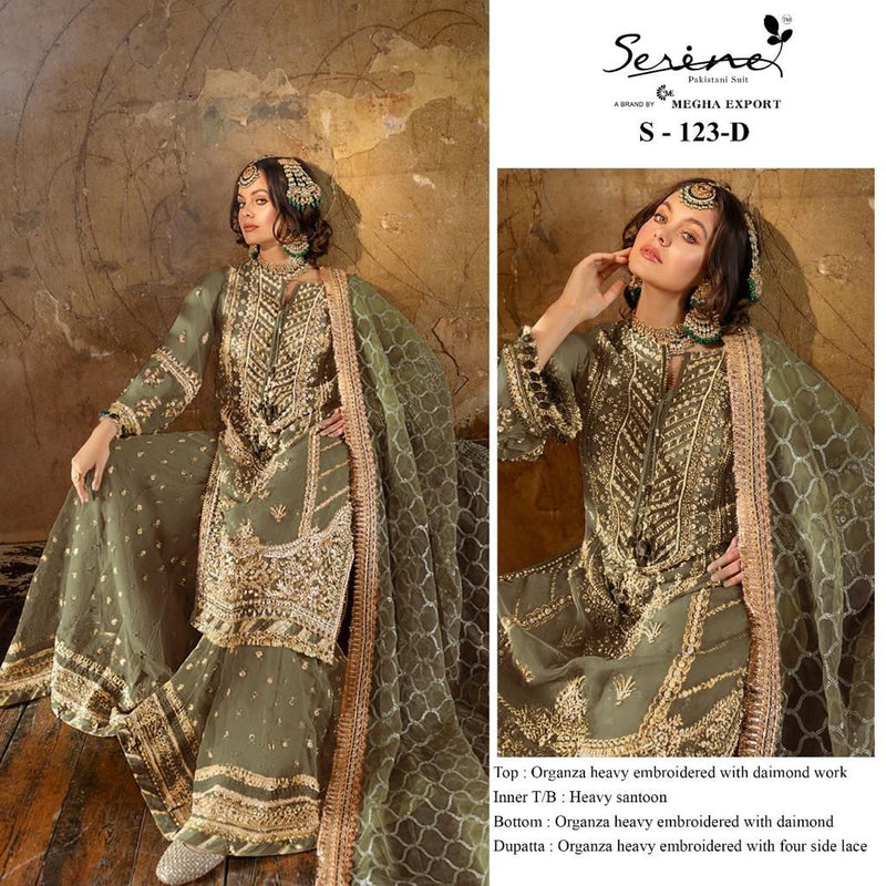 SERINE S 123 D ORGANZA HEAVY  EMBROIDERED WITH DAIMOND PAKISTANI SUIT