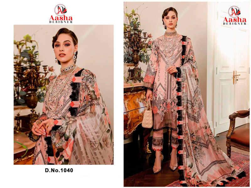 AASHA 1040 PURE COTTON PRINT WITH EXCLUSIVE PATCH HEAVY EMBROIDERY PAKISTANI SUIT