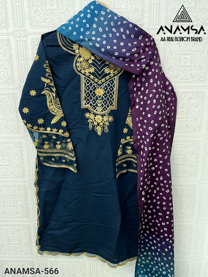 ANAMSA 566 HEAVY PURE ROMAN SILK WITH HEAVY EMBROIDERED SEQUENCE N MOTI WORK SUIT