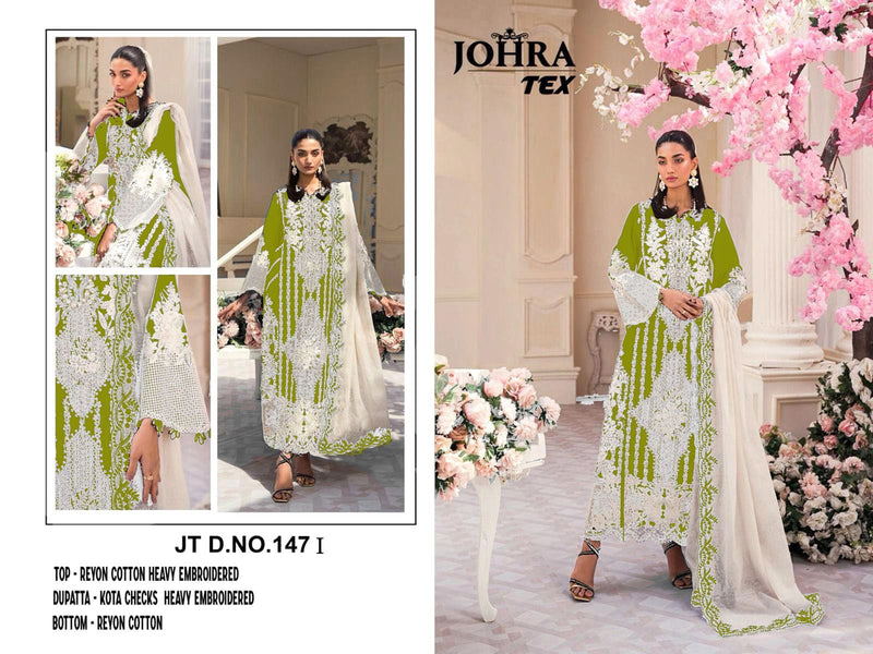 JOHRA TEX 147 I REYON COTTON HEAVY EMBROIDERED WITH PERALS MOTI WORK SUIT