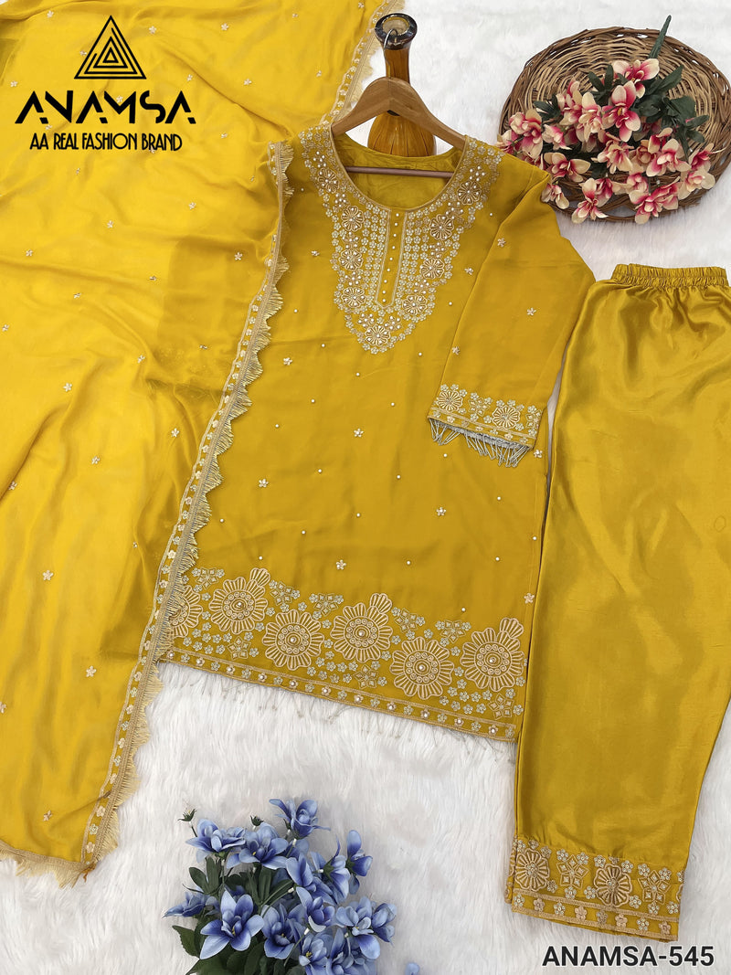 ANAMSA 545 GEORGETTE HEAVY EMBROIDERED WITH SEQUENCE MOTI WORK PAKISTANI SUIT