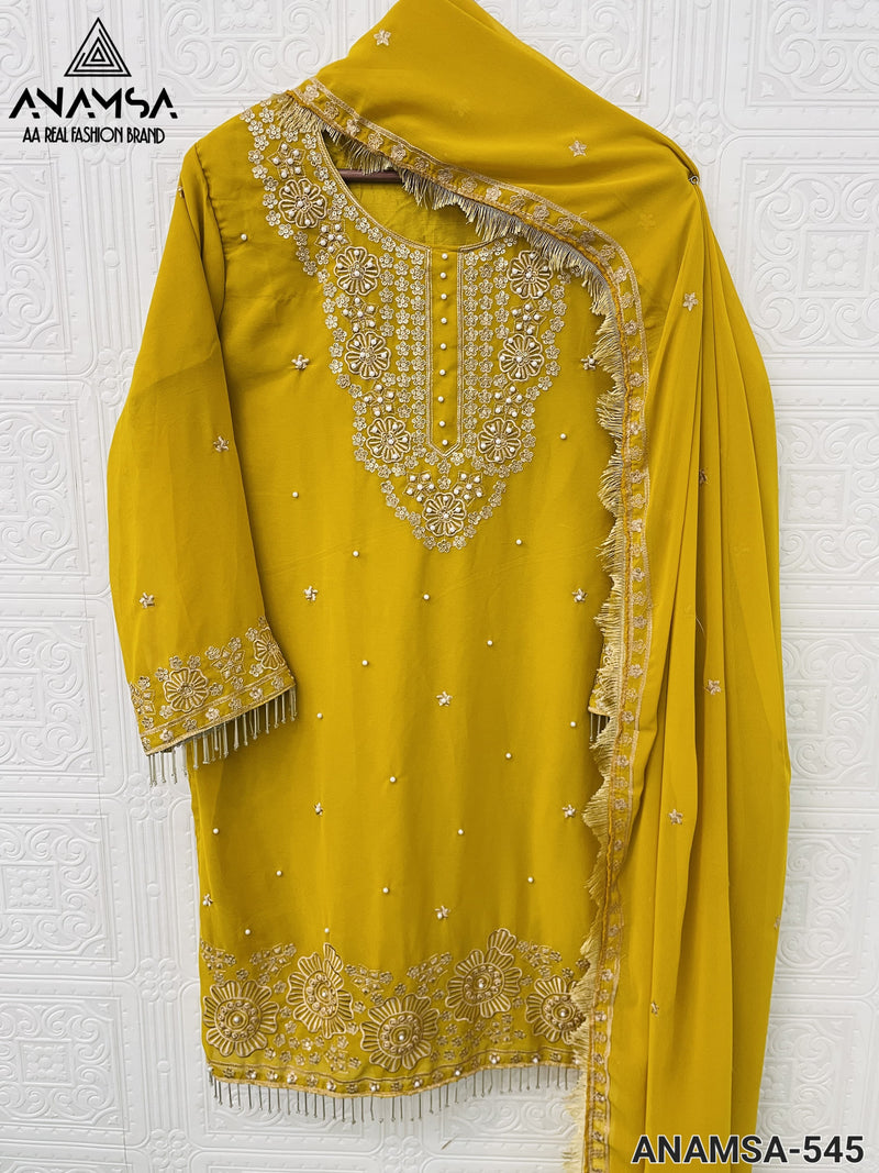 ANAMSA 545 GEORGETTE HEAVY EMBROIDERED WITH SEQUENCE MOTI WORK PAKISTANI SUIT