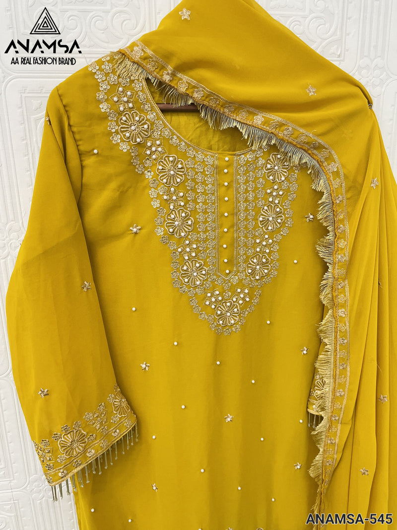 ANAMSA 545 GEORGETTE HEAVY EMBROIDERED WITH SEQUENCE MOTI WORK PAKISTANI SUIT