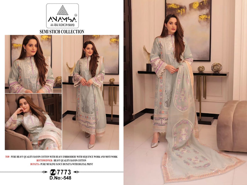 ANAMSA 548 PURE RAYON COTTON HEAVY EMBORIDERD SEQUENCE WORK PAKISTANI SUIT