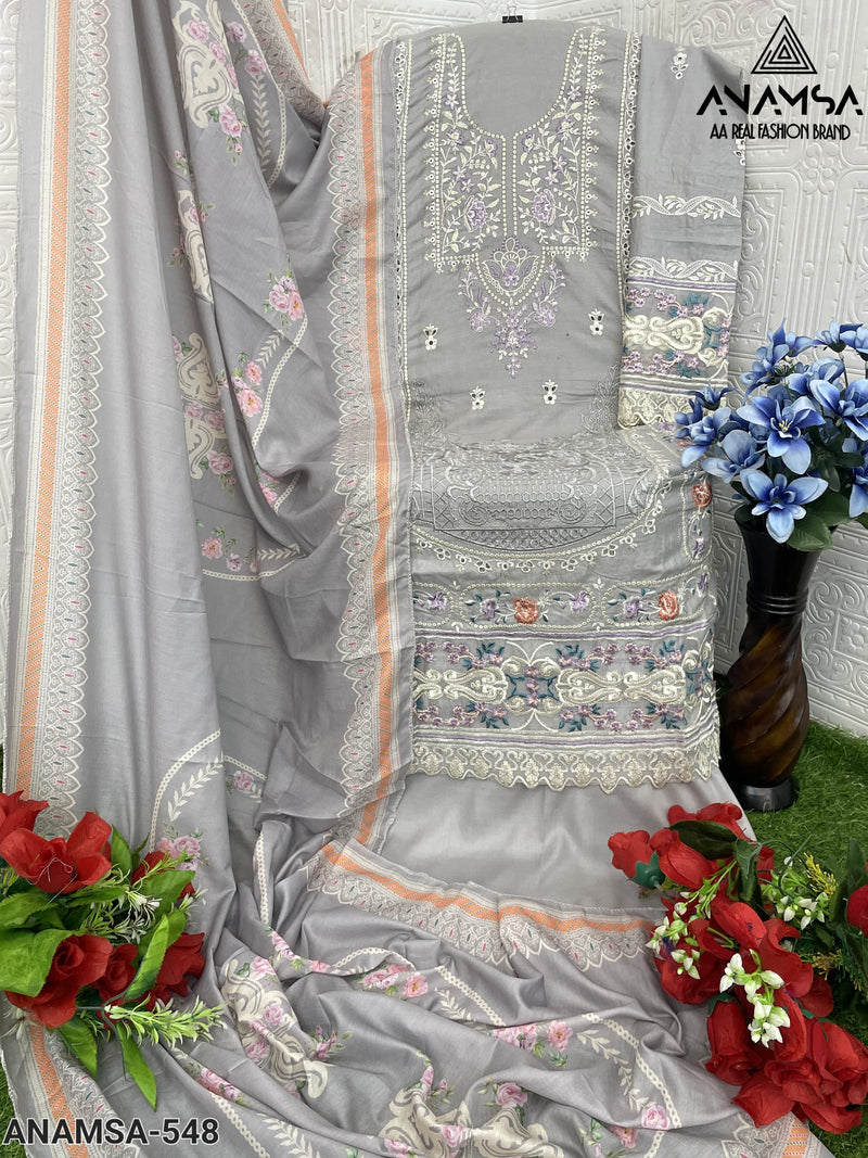 ANAMSA 548 PURE RAYON COTTON HEAVY EMBORIDERD SEQUENCE WORK PAKISTANI SUIT