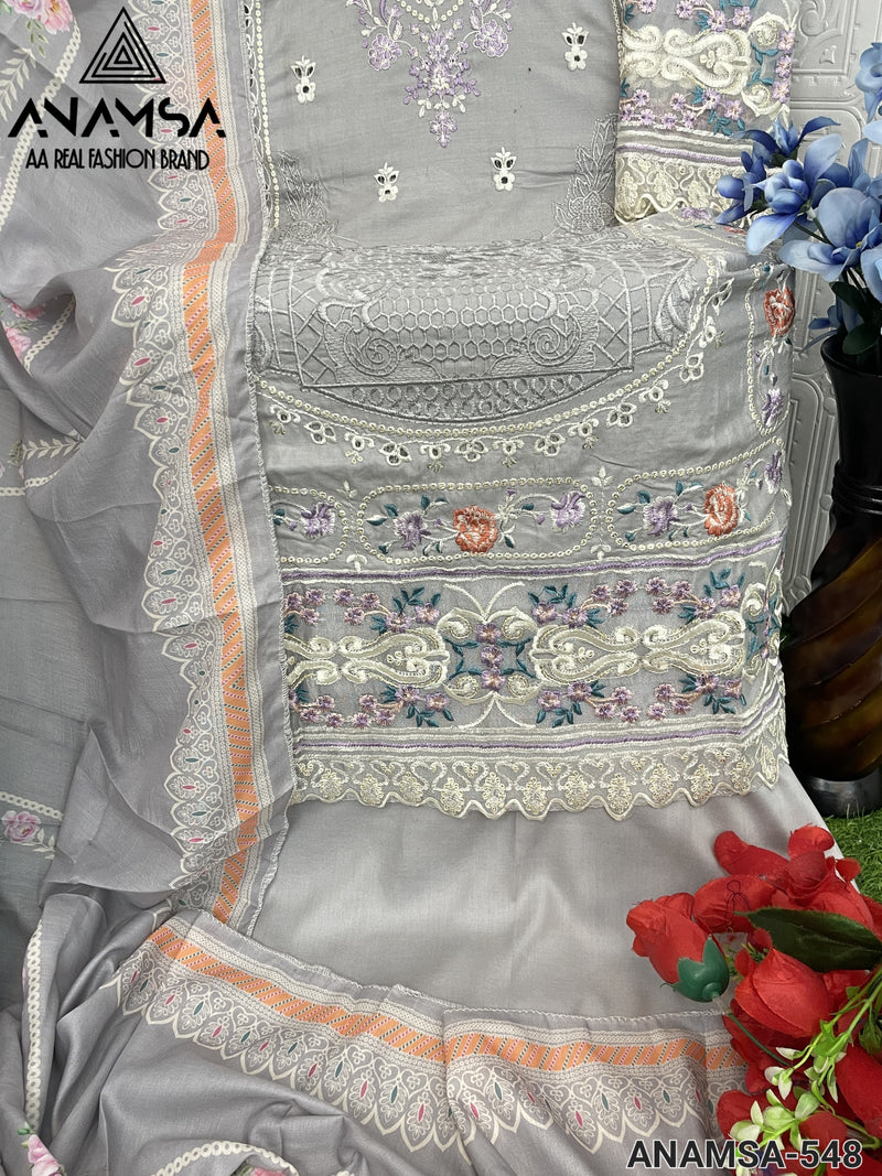 ANAMSA 548 PURE RAYON COTTON HEAVY EMBORIDERD SEQUENCE WORK PAKISTANI SUIT