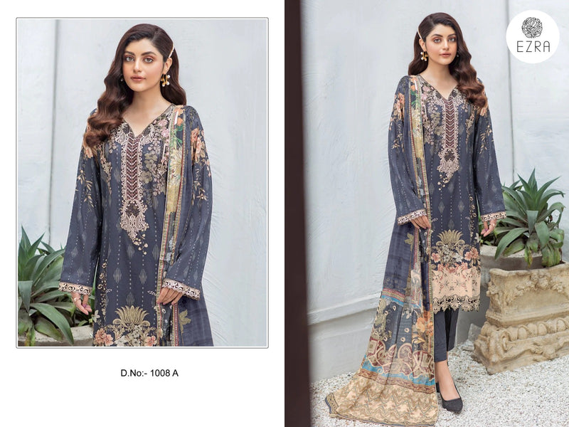 EZRA 1008 A PURE COTTON SELF EMBORIDERED CASUAL WEAR PAKISTANI SUIT