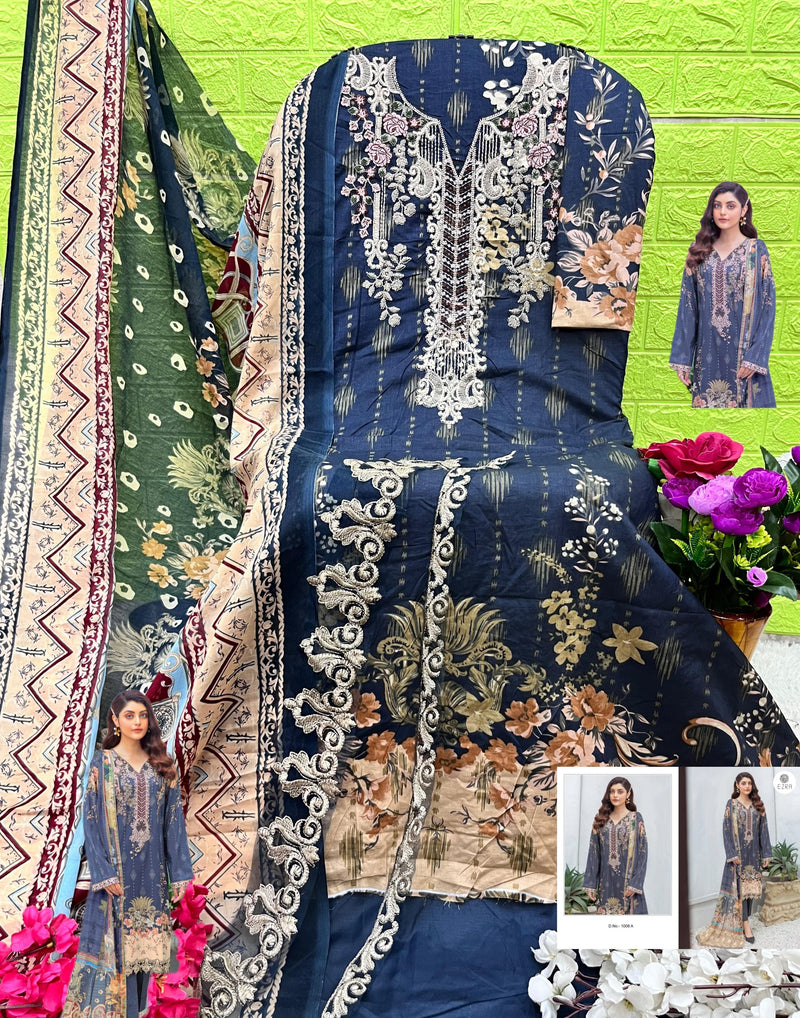 EZRA 1008 A PURE COTTON SELF EMBORIDERED CASUAL WEAR PAKISTANI SUIT