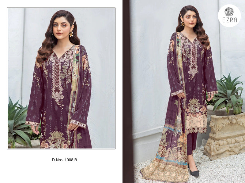 EZRA 1008 B PURE COTTON SELF EMBORIDERED CASUAL WEAR PAKISTANI SUIT