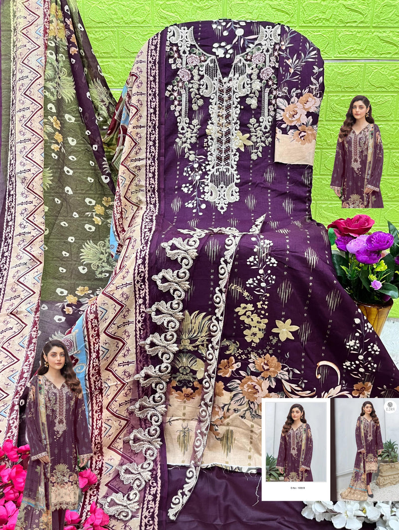 EZRA 1008 B PURE COTTON SELF EMBORIDERED CASUAL WEAR PAKISTANI SUIT