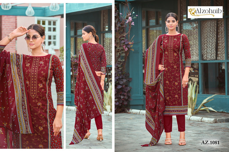 ALZOHAIB 1081 PURE COTTON PRINT WITH EMBRODAIRY PATCHES PAKISTANI SUIT