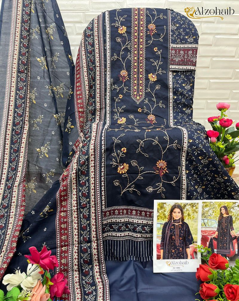 ALZOHAIB 1083 PURE COTTON PRINT WITH EMBRODAIRY PATCHES PAKISTANI SUIT