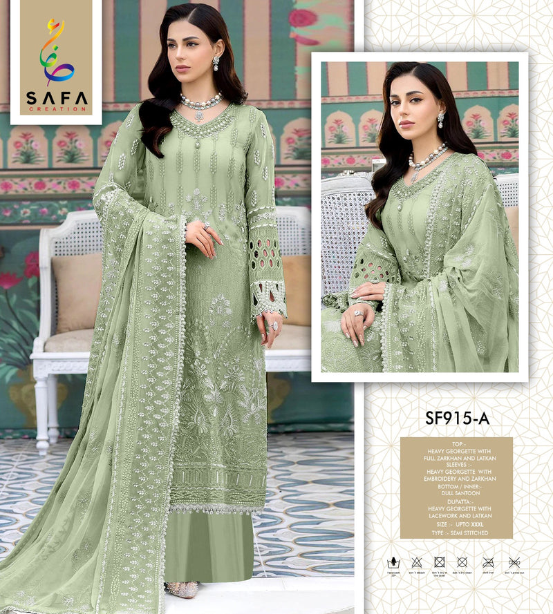 SAFA 915 A GEORGETTE WITH FULL ZARKHAN DIAMOND EMBROIDERY N ATTACHED LATKAN PAKISTANI SUIT